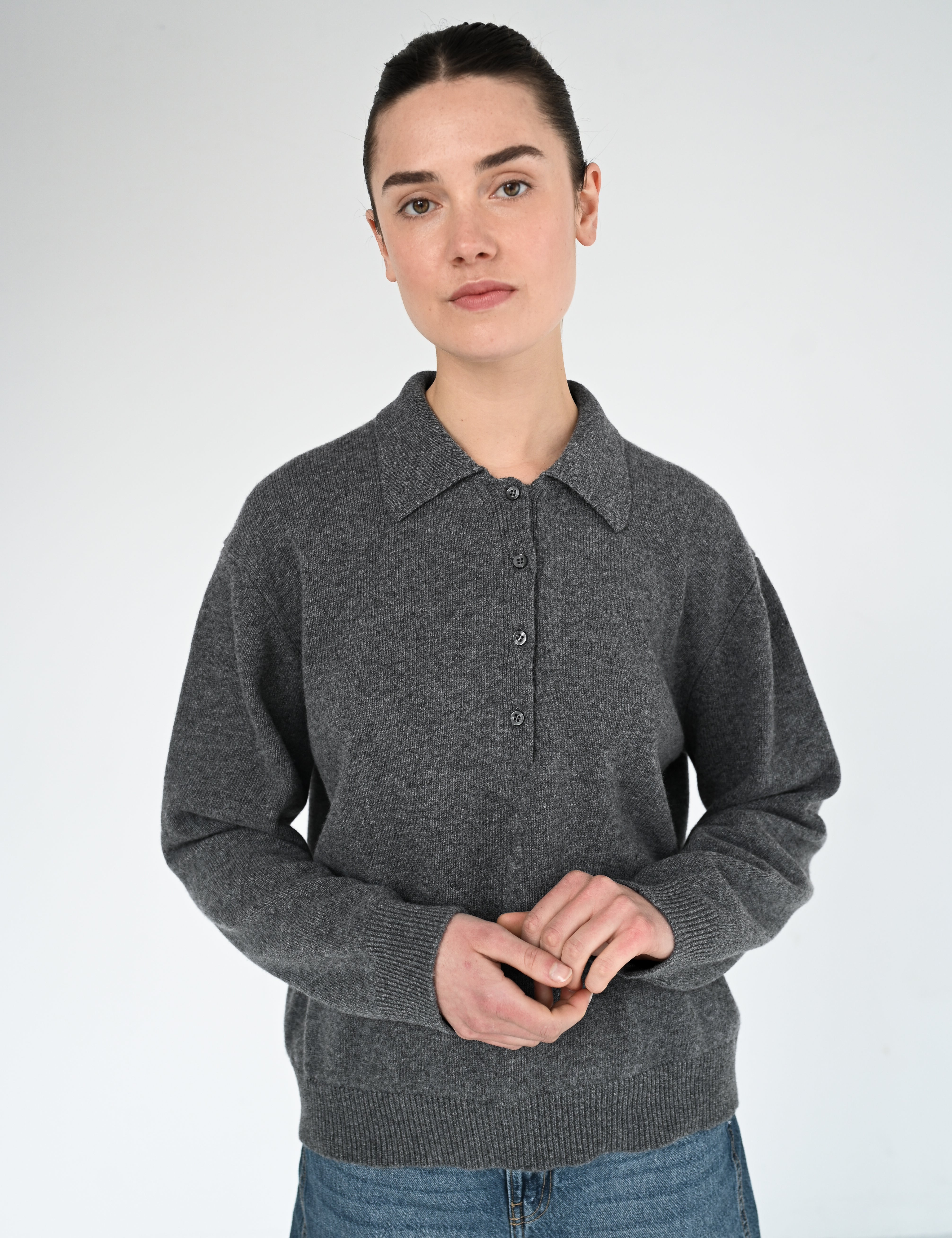 Lea merino polo - Dark Grey