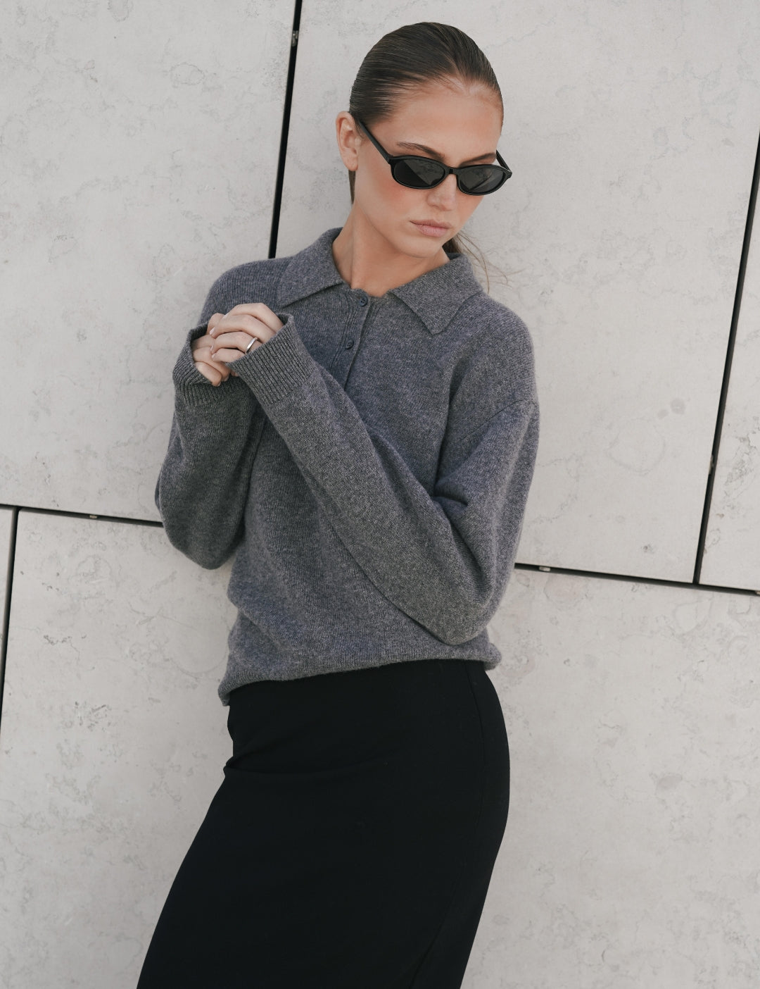 Lea merino polo - Grey