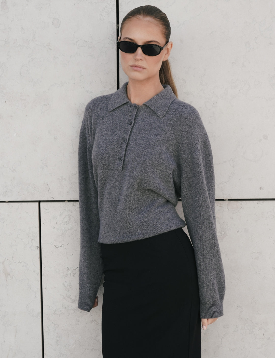 Lea merino polo - Grey