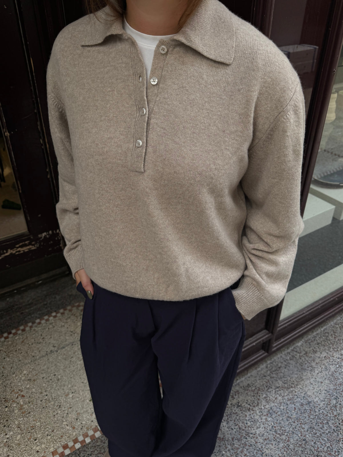 Lea merino polo - Sand