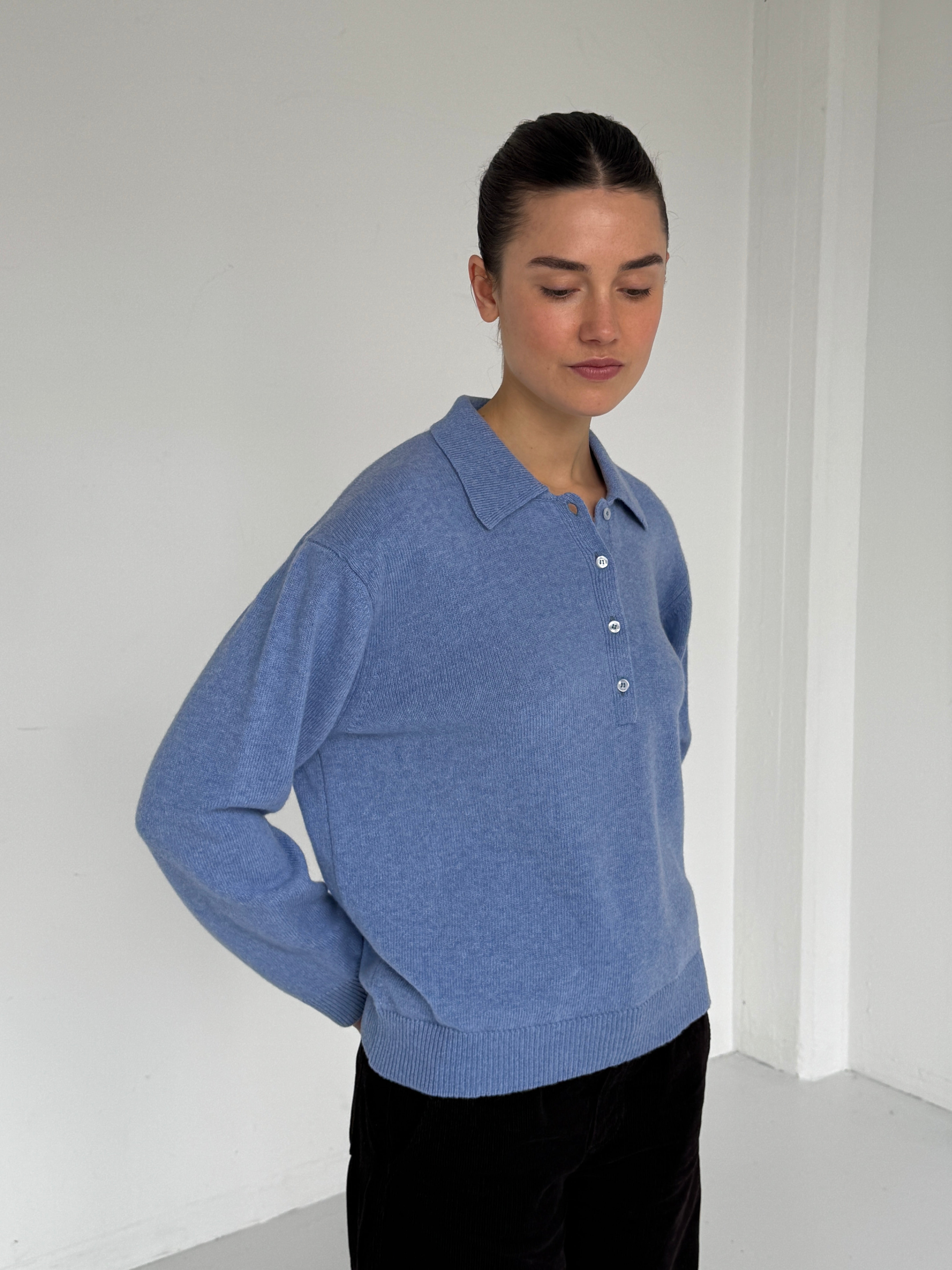 Lea merino polo - Heather Blue