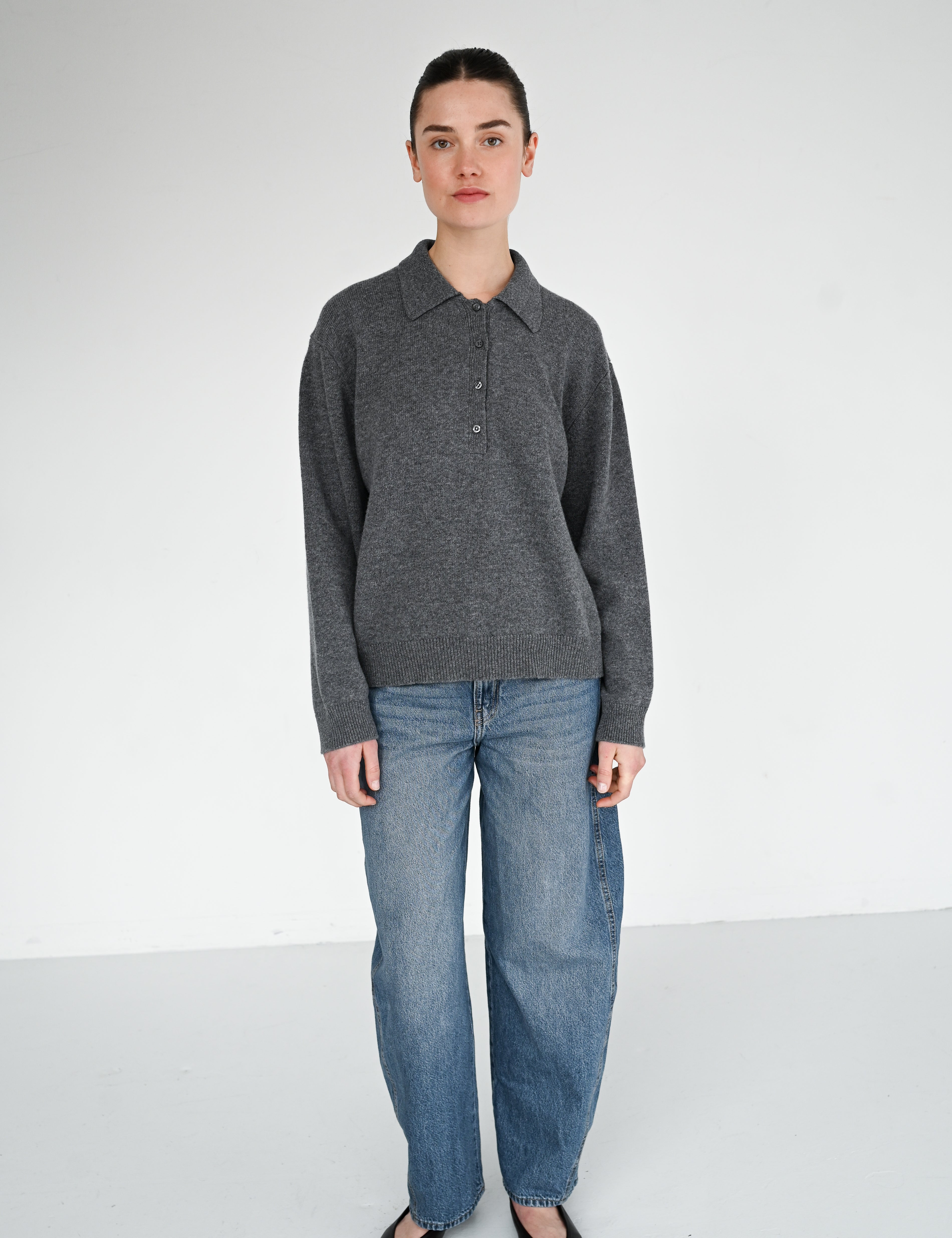 Lea merino polo - Dark Grey